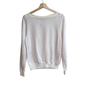 Vintage Style Up Light-weight Knit Sweater with Shoulder Button Detail, Size Med